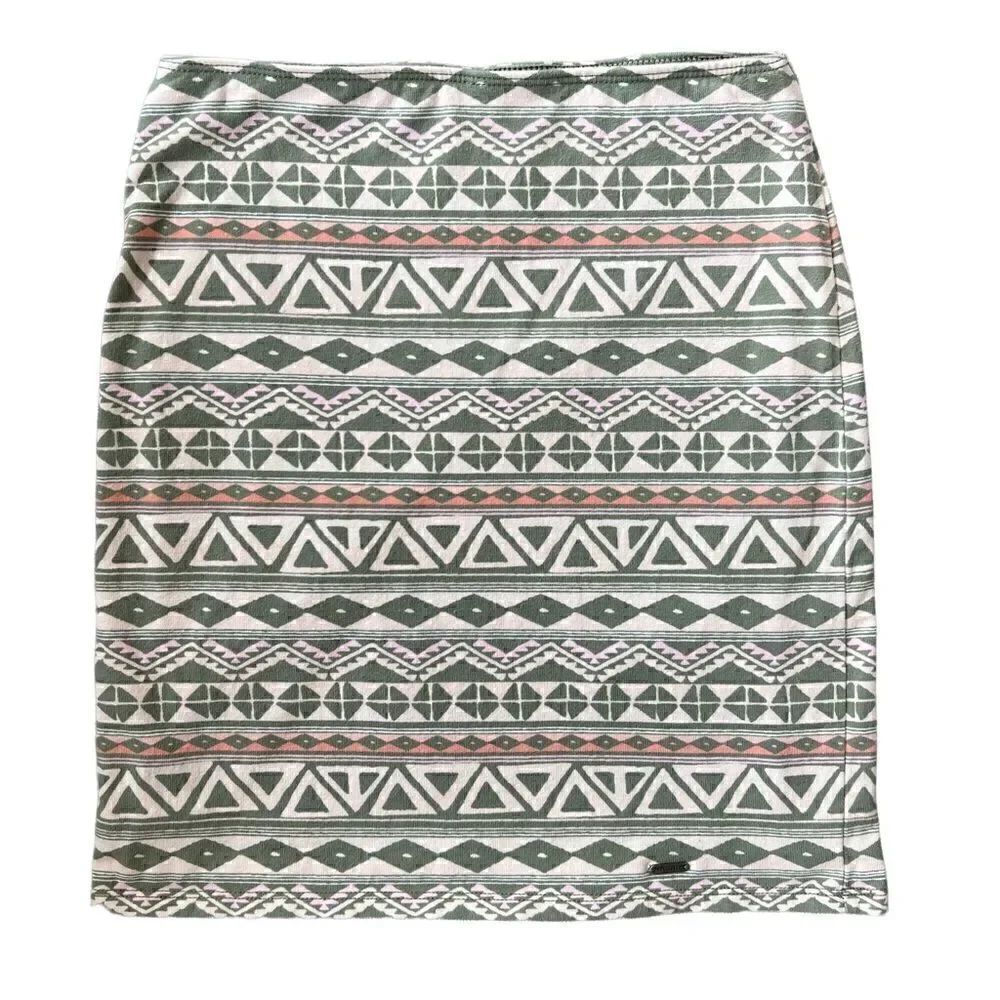 Hollister Geometric Mini Skirt Green Cream Pink Women’s Size XS